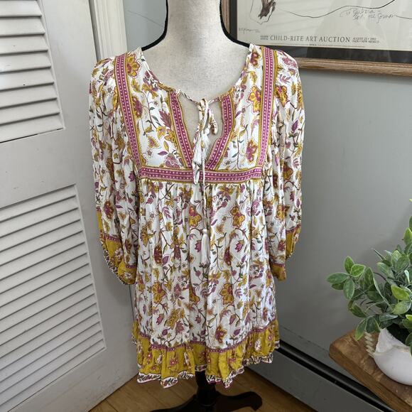 Rachel Zoe Tops - Rachel Zoe Top Womens Small White Floral Peasant Blouse Tunic Tassels Boho Chic